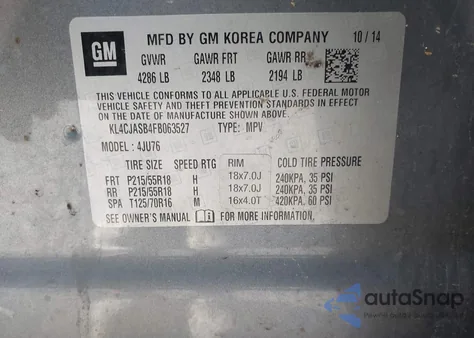 2015 Buick Encore из США, поврежденный, VIN KL4CJASB4FB063527